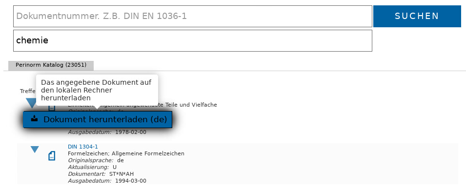Screenshot of Perinorm database
